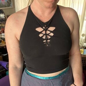 black cut crop top open back small